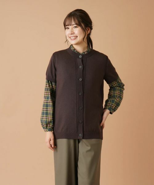 Leilian / レリアン テーラードジャケット | 半袖ニットカーディガン(ダークブラウン)