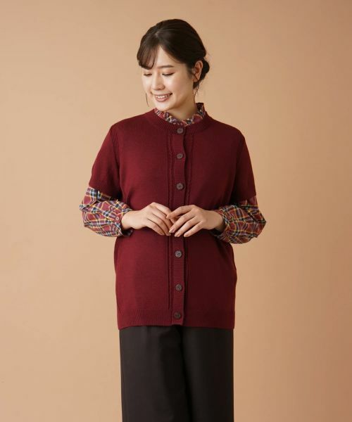 Leilian / レリアン テーラードジャケット | 半袖ニットカーディガン(ボルドー)