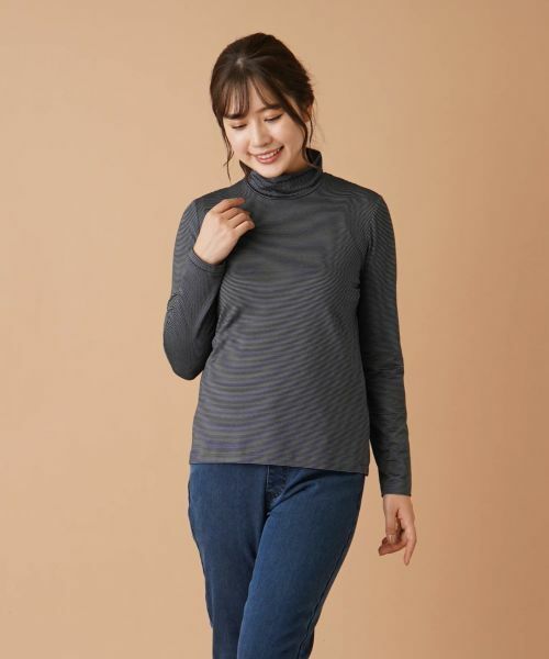 Leilian/レリアン ナローボーダーハイネックカットソー グレー 9(M) Leilian/レリアン ナローボーダーハイネックカットソー グレー 9(M)