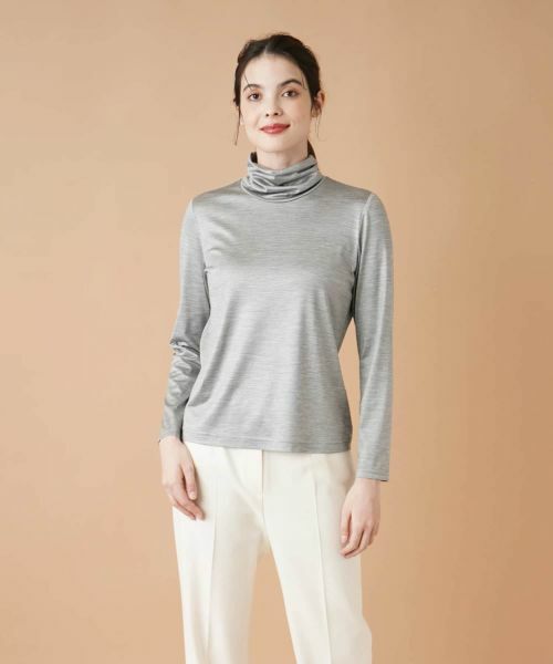 Leilian / レリアン カットソー | ストレッチシルクハイネックカットソー(グレー)