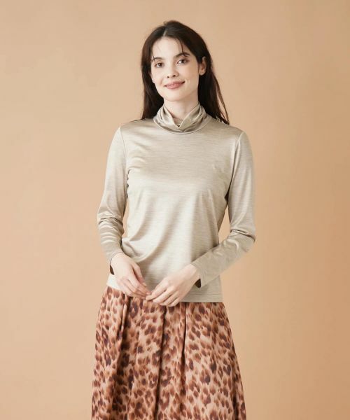 Leilian / レリアン カットソー | ストレッチシルクハイネックカットソー(ベージュ)
