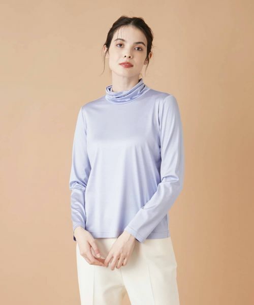 Leilian / レリアン カットソー | ストレッチシルクハイネックカットソー(サックスブルー)