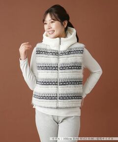 Leilian / レリアン テーラードジャケット | フェアアイル柄切替フーデッドベスト