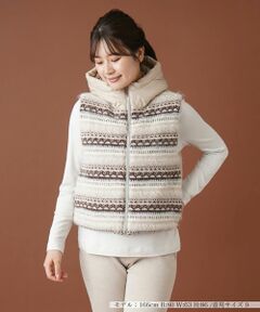 Leilian / レリアン テーラードジャケット | フェアアイル柄切替フーデッドベスト