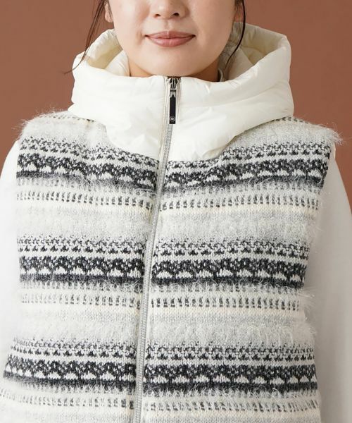 Leilian / レリアン テーラードジャケット | フェアアイル柄切替フーデッドベスト | 詳細7