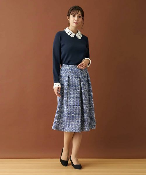 Leilian / レリアン ミニ・ひざ丈スカート | ファンシーツイードタックフレアスカート | 詳細1