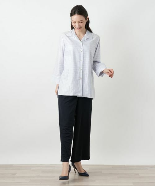 Leilian / レリアン シャツ・ブラウス | ボーダーオープンカラーブラウス【Leilian WHITE LABEL】 | 詳細1