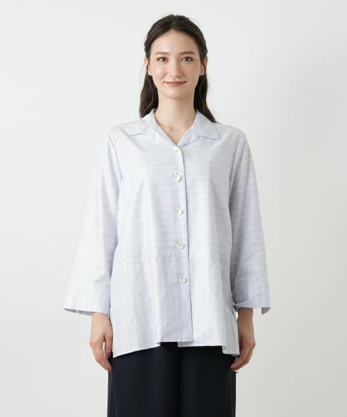 Leilian / レリアン シャツ・ブラウス | ボーダーオープンカラーブラウス【Leilian WHITE LABEL】 | 詳細4