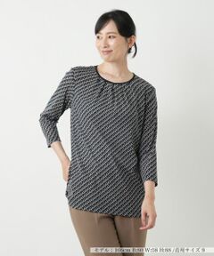 Leilian / レリアン カットソー | 幾何学柄クルーネックカットソー