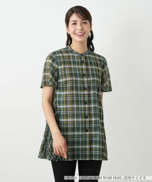 Leilian/レリアン プリーツ切替チェックブラウス グリーン系 9(M) Leilian/レリアン プリーツ切替チェックブラウス グリーン系 9(M)