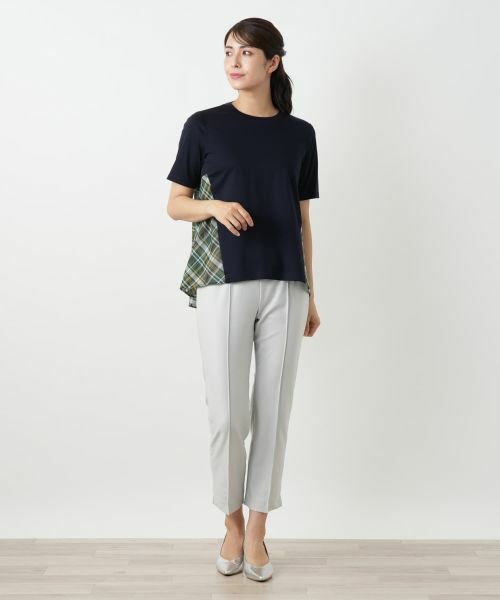 Leilian / レリアン カットソー | チェック切替フレアカットソー | 詳細1