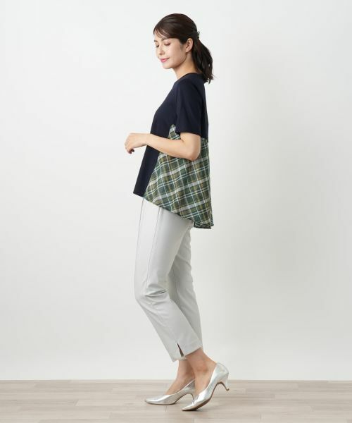 Leilian / レリアン カットソー | チェック切替フレアカットソー | 詳細2