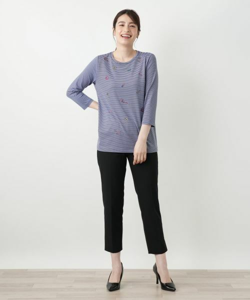 Leilian / レリアン カットソー | 刺繍ボーダーカットソー | 詳細1