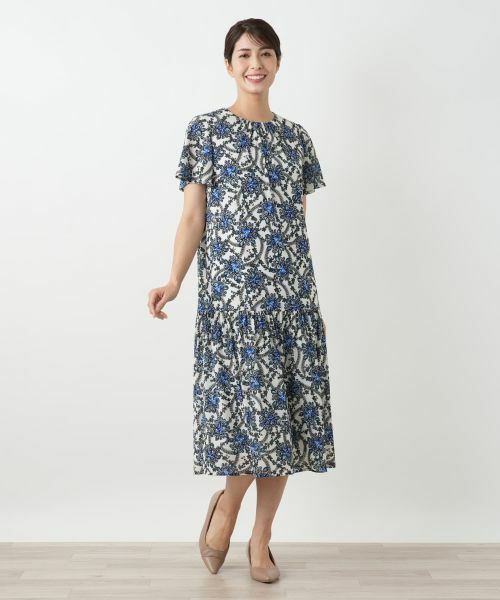 Leilian / レリアン ドレス | 洗えるプリントフレアワンピース【パワーネット素材】 | 詳細1