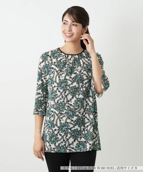 Leilian/レリアン プリントフレアブラウス カーキ 11(L)