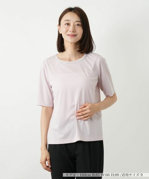 Leilian / レリアン カットソー | ビジューネックカットソー(ピンク)