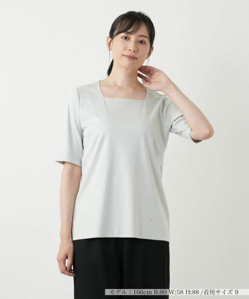 Leilian / レリアン Tシャツ | スクエアネックカットソー(ライトグレー)