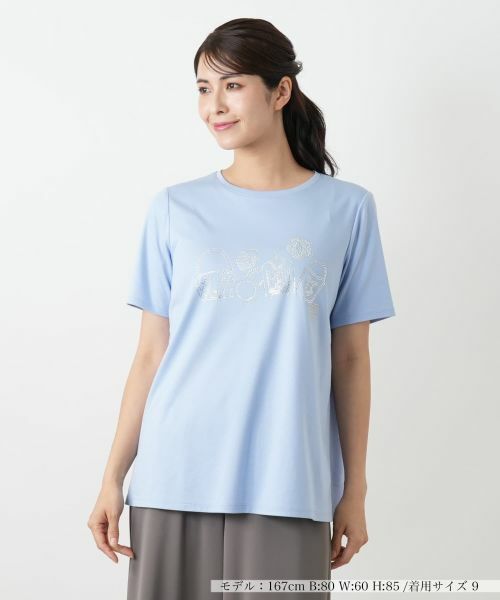 Leilian / レリアン Tシャツ | ラインストーンカットソー【Leilian WHITE LABEL】(スカイブルー)