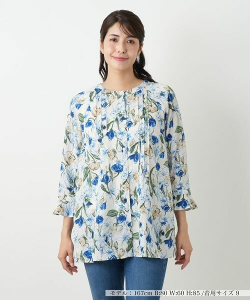 フラワー柄チュニックブラウス【Leilian WHITE LABEL】 （シャツ