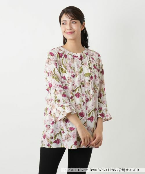 フラワー柄チュニックブラウス【Leilian WHITE LABEL】 （シャツ