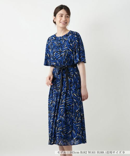 Leilian / レリアン ドレス | 洗えるプリントプリーツワンピース【パワーネット素材】【Leilian WHITE LABEL】(ロイヤルブルー)