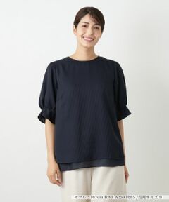 美品　レリアン　ホワイトレーベル　可愛いくすみブルー半袖トップス 13プラス 1324s026_00.jpg