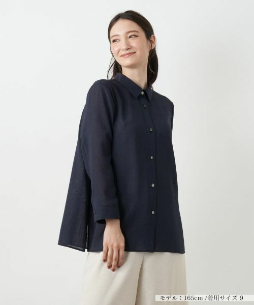 Leilian/レリアン 七分袖ブラウス【Leilian WHITE LABEL】 ネイビー 9(M)