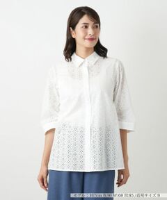 Leilian / レリアン シャツ・ブラウス | カットワーク七分袖ブラウス【Leilian WHITE LABEL】