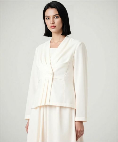 Leilian/レリアン ノーカラージャケット アイボリー系 11(L) Leilian/レリアン ノーカラージャケット アイボリー系 11(L)