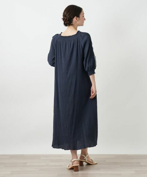 【gooさま引き続き専用ページ】linen滑らかネイビー＊ギャザーワンピース gooさま引き続き専用ページ】linen滑らかネイビー＊ギャザー