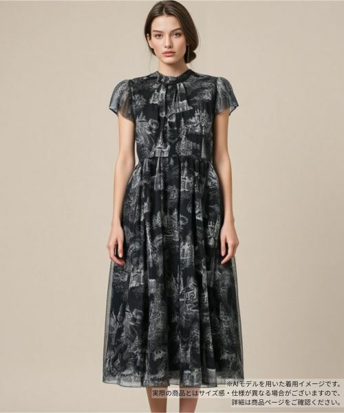 Leilian/レリアン プリントフレアワンピース ブラック 11(L) Leilian/レリアン プリントフレアワンピース ブラック 11(L)