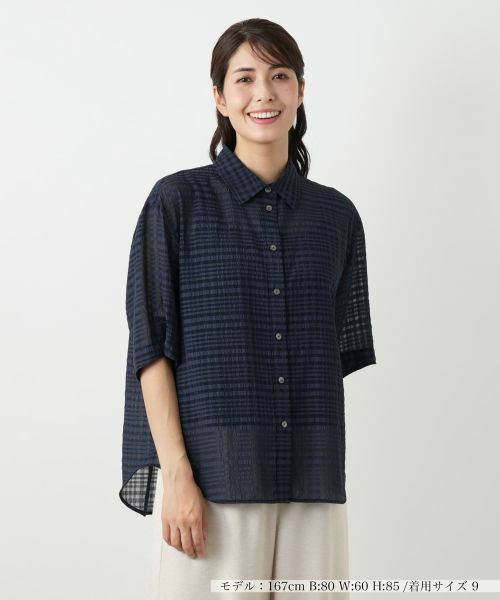 セール】 シアーチェックブラウス【Leilian WHITE LABEL