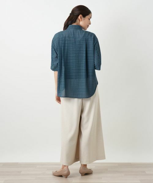 【新品】定価75,900円　レリアン　シルク混チェック柄ブラウス　ブルー　13＋ 新品】定価75,900円 レリアン シルク混チェック柄ブラウス
