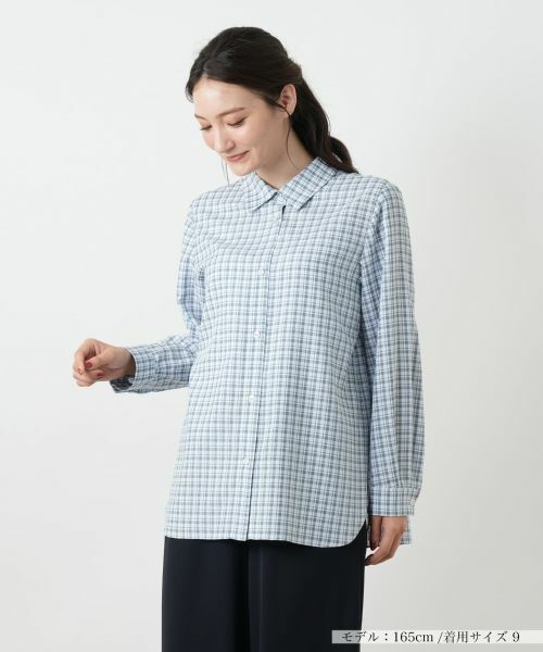 Leilian/レリアン チェックブラウス【Leilian WHITE LABEL】 サックスブルー 9(M) Leilian/レリアン チェックブラウス【Leilian WHITE LABEL】 サックスブルー 9(M)