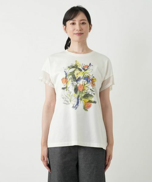 Leilian / レリアン カットソー | 異素材切替プリントTシャツ【MUSE BY ROCHAS Premiere】 | 詳細4