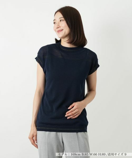 Leilian/レリアン フレンチスリーブニット ネイビー 9(M)