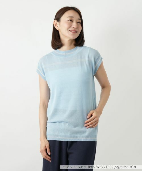 Leilian/レリアン フレンチスリーブニット サックスブルー 11(L)