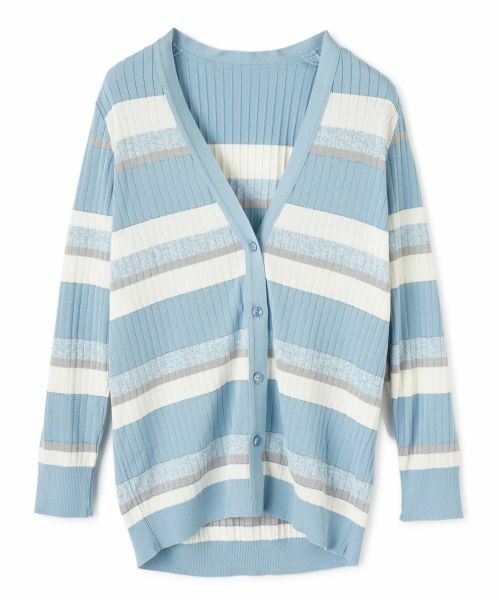 Leilian / レリアン カーディガン・ボレロ | ボーダーVネックニットカーディガン【ROCHAS Premiere】(コバルトブルー)