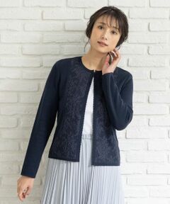 Leilian / レリアン カーディガン・ボレロ | レース切替ニットカーディガン