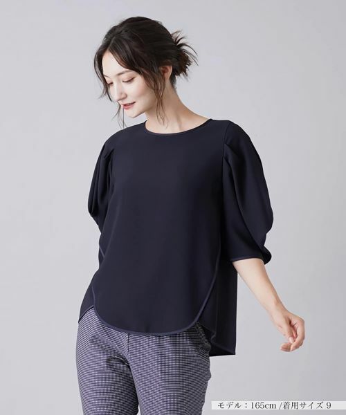 Leilian / レリアン シャツ・ブラウス | ボリュームスリーブブラウス(ネイビー)