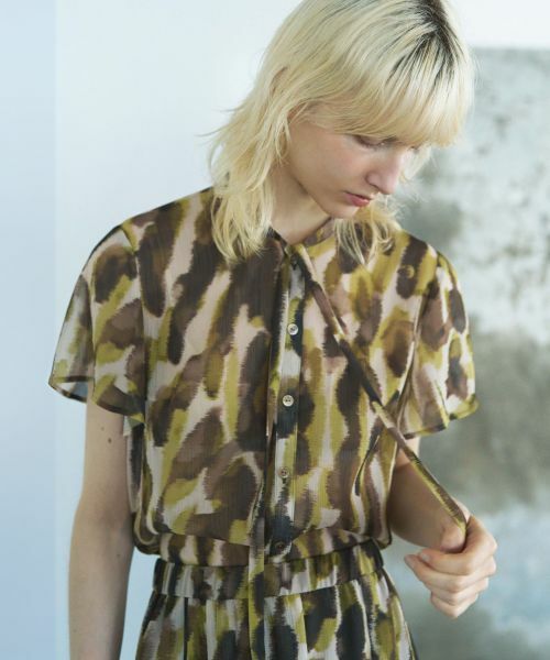 Leilian / レリアン シャツ・ブラウス | プリントリボンタイブラウス(ピーコックグリーン)