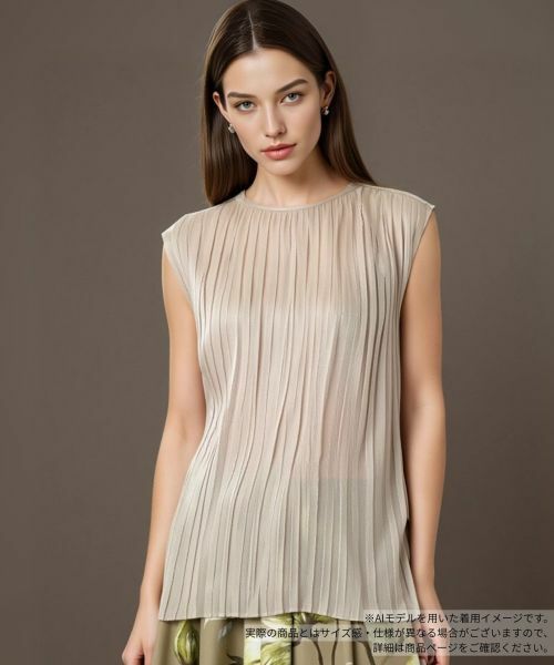 Leilian/レリアン プリーツノースリーブブラウス ベージュ 9(M)