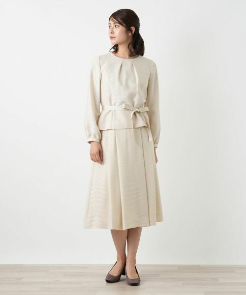 Leilian / レリアン セットアップ | 表情ボーダーノーカラーブラウススーツ | 詳細4