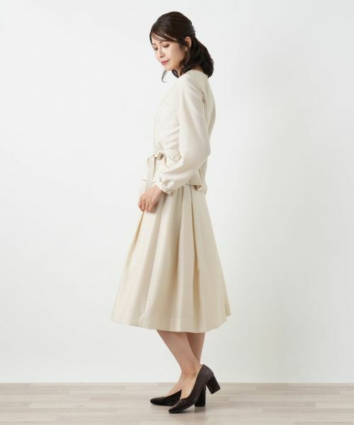 Leilian / レリアン セットアップ | 表情ボーダーノーカラーブラウススーツ | 詳細5