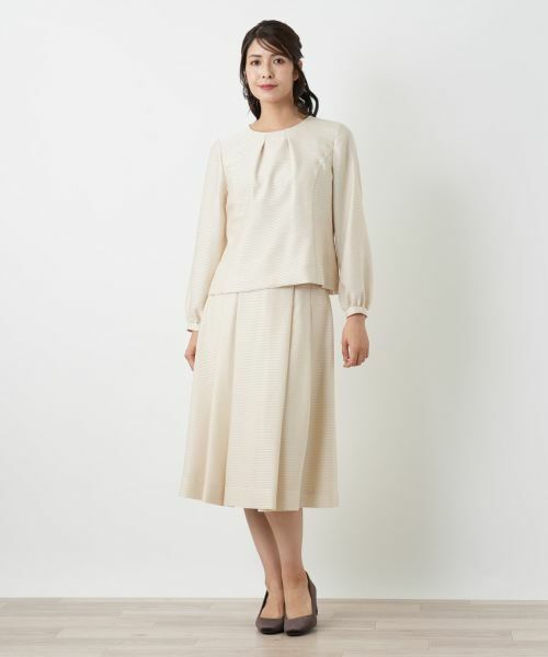 Leilian / レリアン セットアップ | 表情ボーダーノーカラーブラウススーツ | 詳細7
