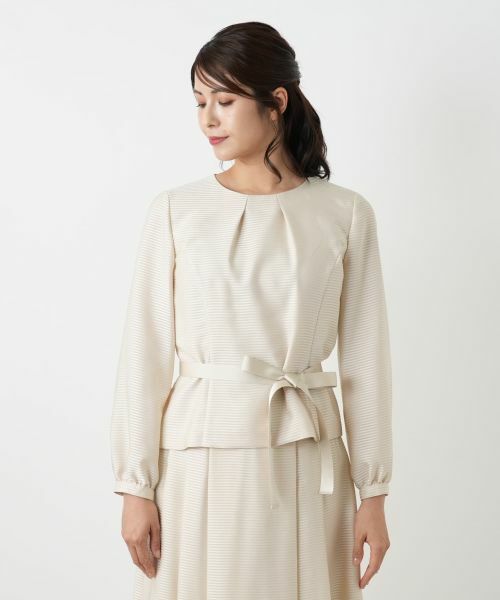 Leilian / レリアン セットアップ | 表情ボーダーノーカラーブラウススーツ | 詳細8