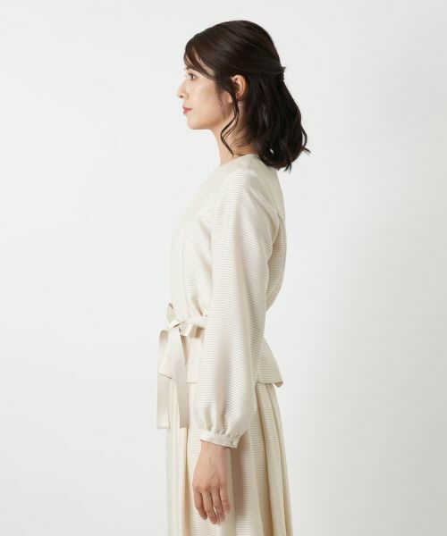 Leilian / レリアン セットアップ | 表情ボーダーノーカラーブラウススーツ | 詳細9