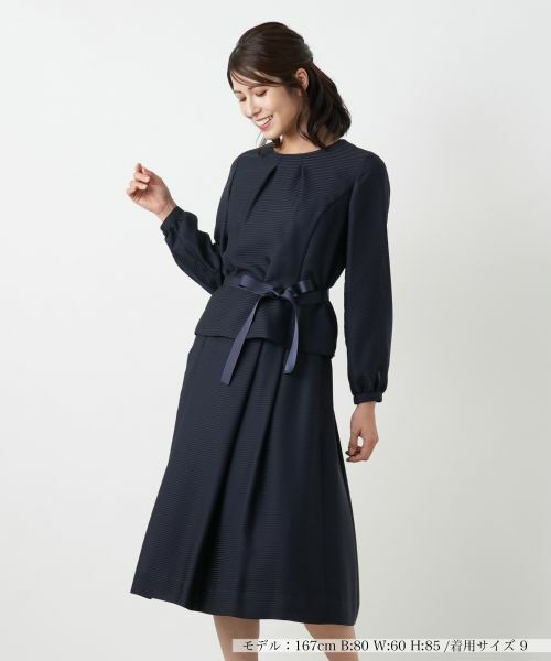 Leilian/レリアン 表情ボーダーノーカラーブラウススーツ ネイビー 11(L) Leilian/レリアン 表情ボーダーノーカラーブラウススーツ ネイビー 11(L)