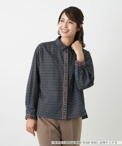 Leilian　レリアン　星型模様　長袖ブラウス　サイズ13プラス　ネイビー Leilian レリアン 星型模様 長袖ブラウス サイズ13プラス