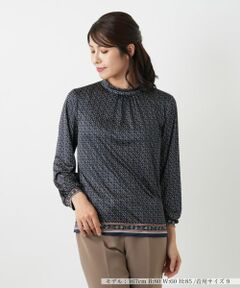 Leilian / レリアン カットソー | プリントスタンドカラーカットソー